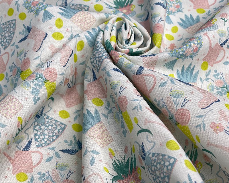 Spring floral polka dot wellies cotton dress, craft, quilting fabric per  metre