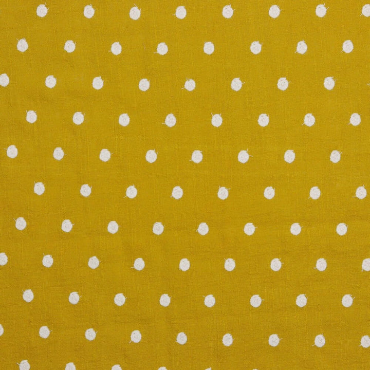 Cotton Dobby Slub Spot fabric by the half metre. White, ochre, sage green.