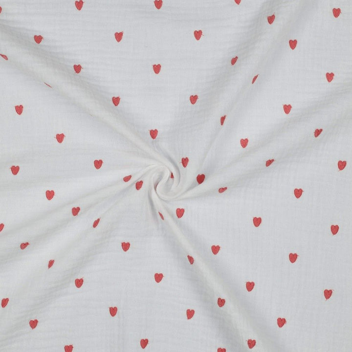 Embroidered Heart Cotton Double Gauze Muslin dress fabric by Poppy. x half metre.