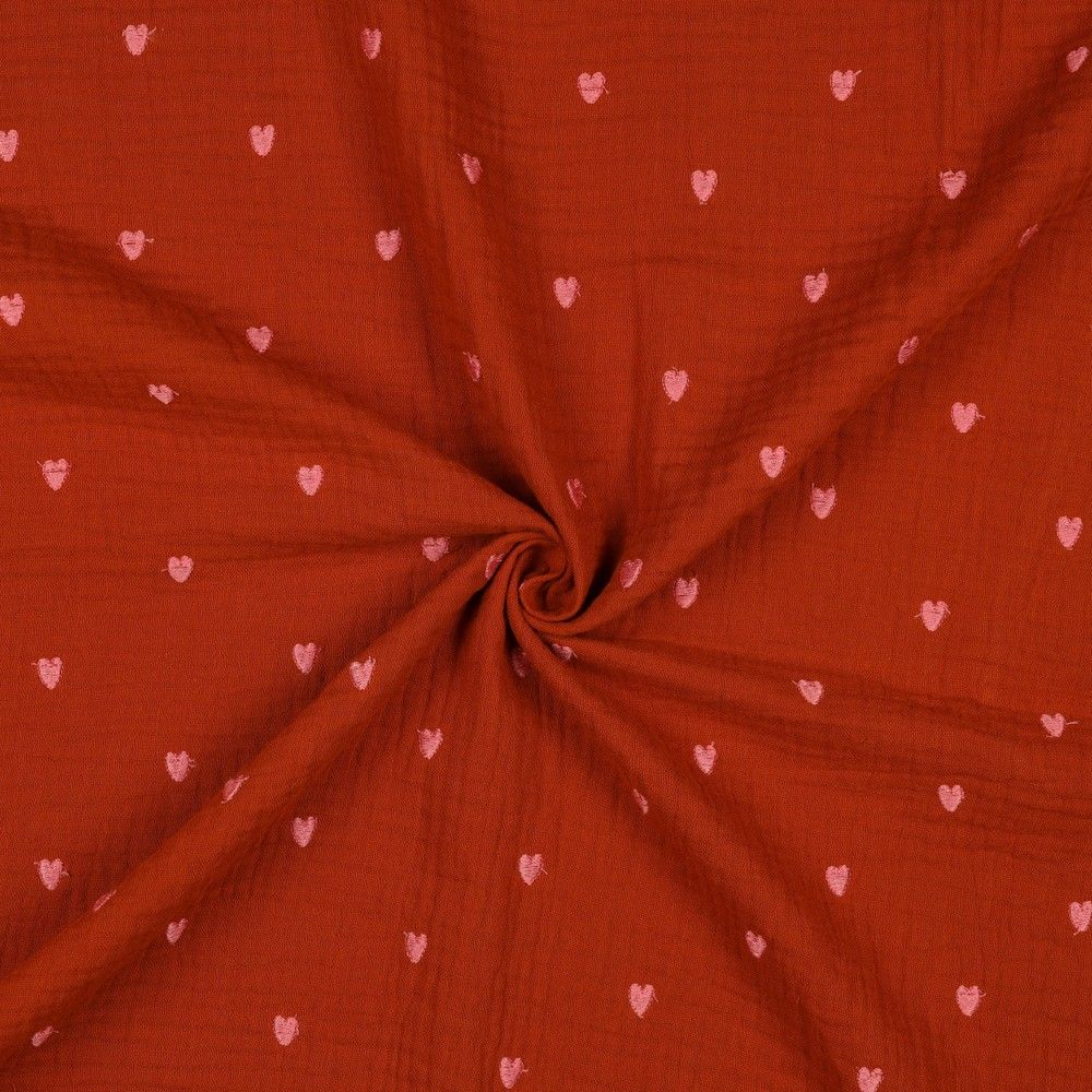 Embroidered Heart Cotton Double Gauze Muslin dress fabric by Poppy. x half metre.