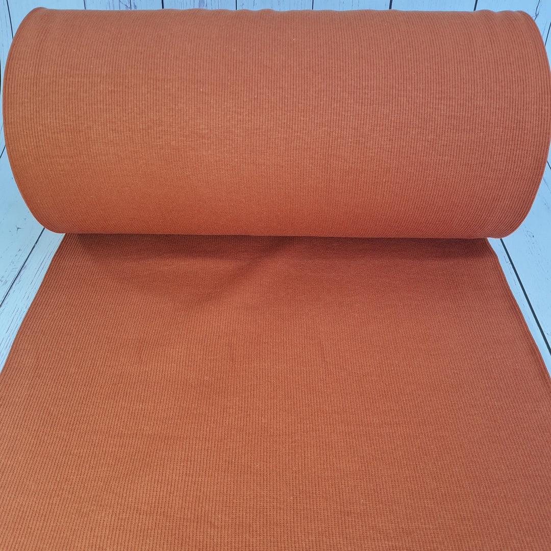 Tubular jersey ribbing knit cotton Oeko-Tex fabric. Ribbed cuffing, waistbands sold per 1/2m