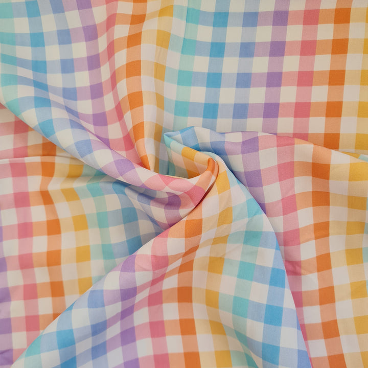 Small Rainbow Viscose Gingham Check by The Crafty Pie dressmaking fabric per 1/2m