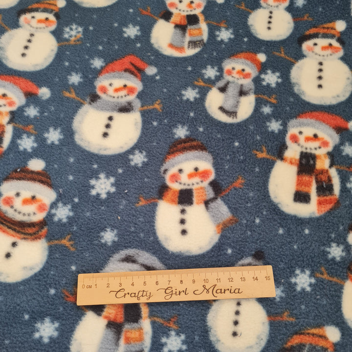 Christmas Snowman Bubs Polar Fleece Soft Fabric, 148cm wide. 93cm roll end