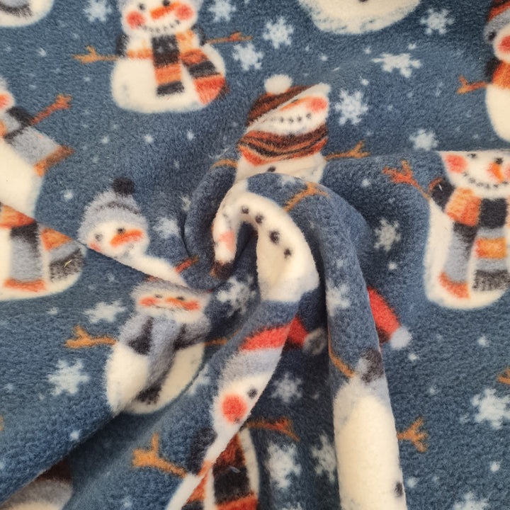 Christmas Snowman Bubs Polar Fleece Soft Fabric, 148cm wide. 93cm roll end