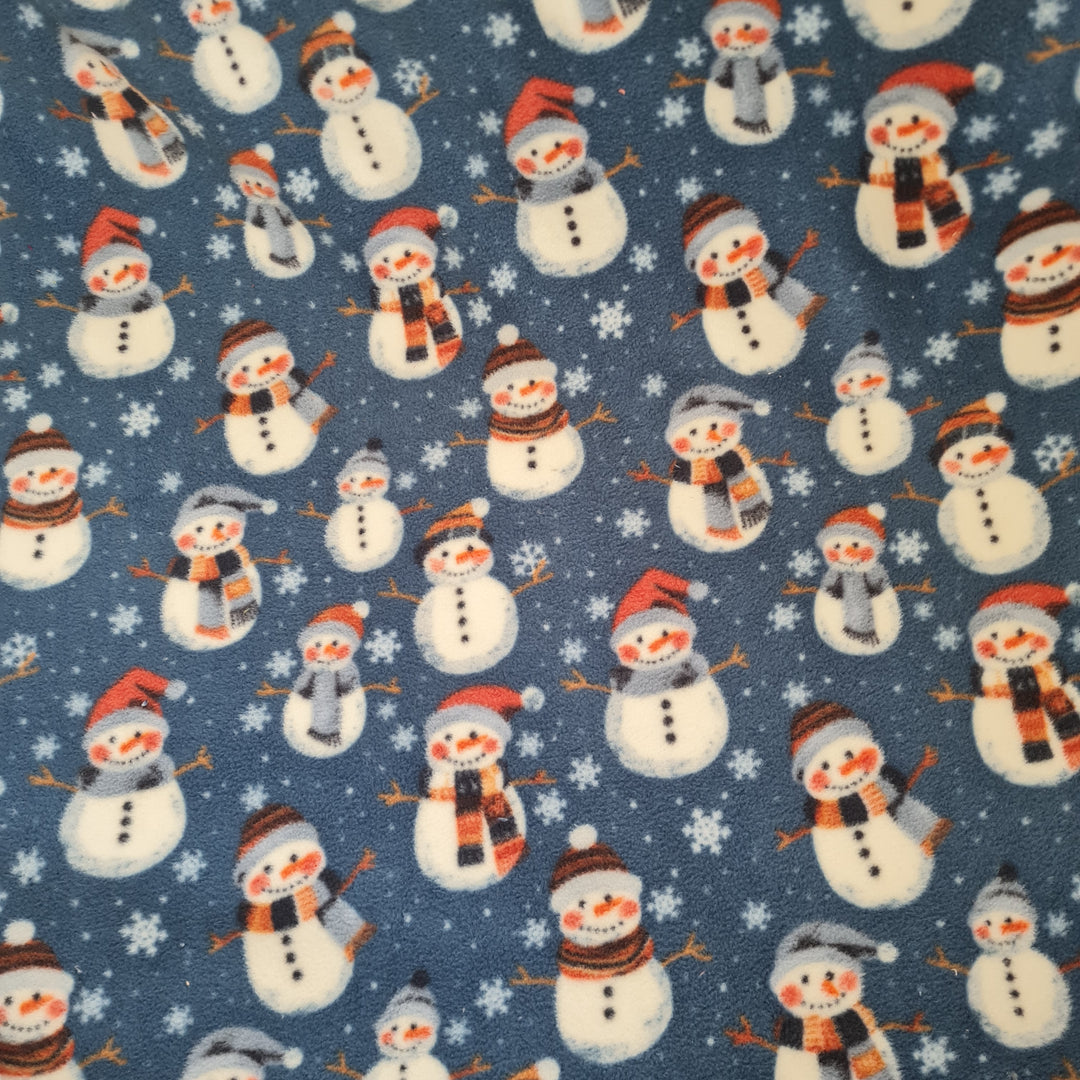 Christmas Snowman Bubs Polar Fleece Soft Fabric, 148cm wide. 93cm roll end