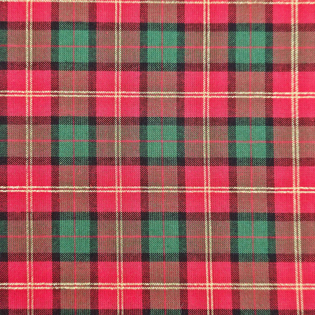 Tartan/Plaid 100% cotton: Red Green Metallic fabric. Sold per 1/2m