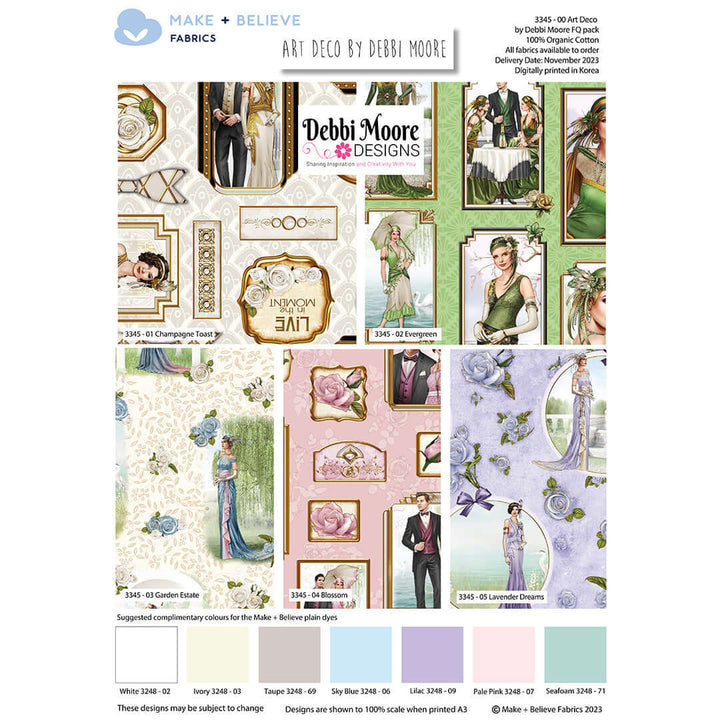 Art Deco 5 Pk Fat Quarter bundle by Debbie Moore. Organic Cotton fabric