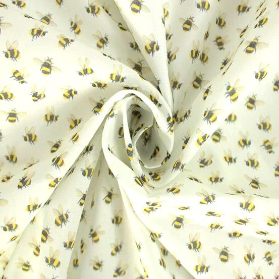 Mindy Honey Bee Meadow Cream Polycotton fabric per metre