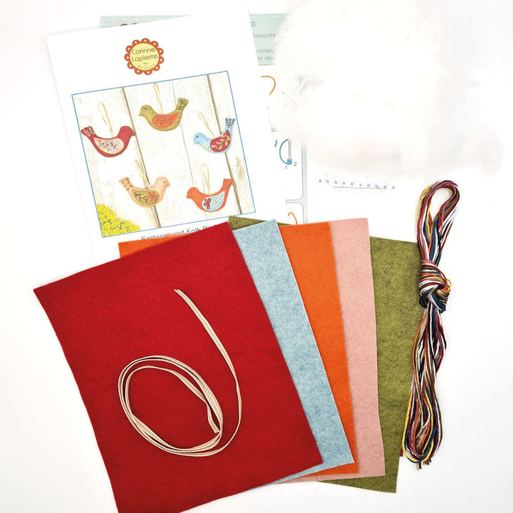 5 Folk Birds Felt Craft Kit, Corinne Lapierre, UK. Embroidery, hand sewing.