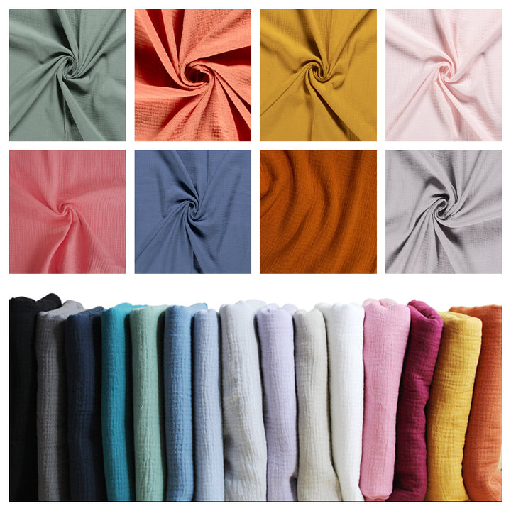 Solid Plain double gauze muslin 100% cotton fabric. Various colours.