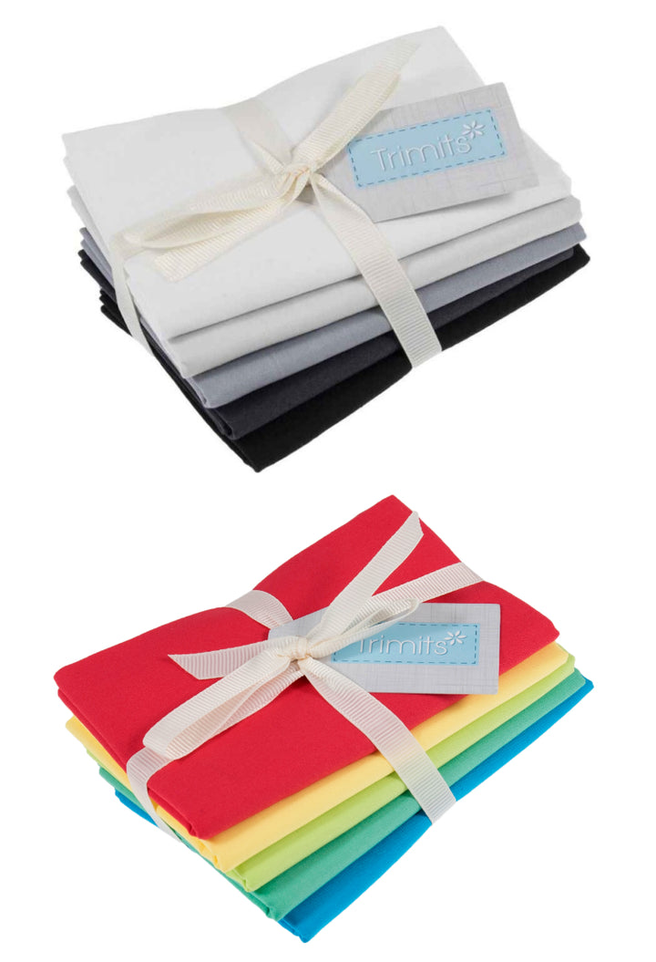 Bundle Of 5 Plain/Solid Cotton Fat Quarters Blenders. Quilting Cottons by Trimits.