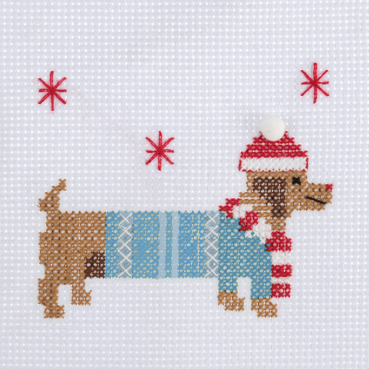 Mini Counted Cross Stitch Kit - Christmas Dachshound