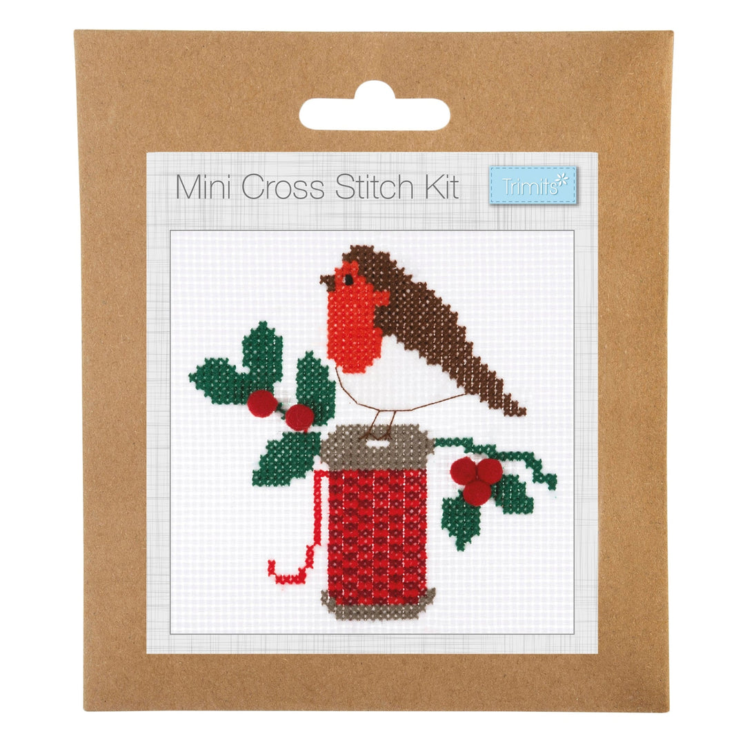 Mini Counted Cross Stitch Kit - Christmas Robin