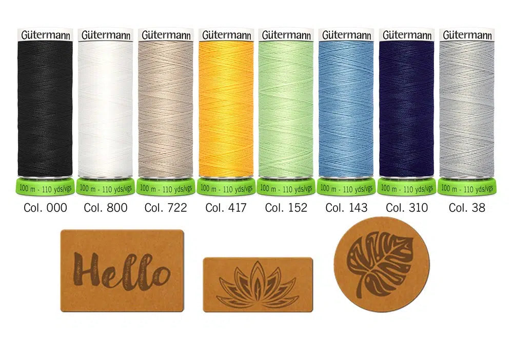 Gutermann Sew-All 100% Recycled Polyester Assortment Sewing Thread Set 100mtr x 8 reels PLUS Sew in Labels