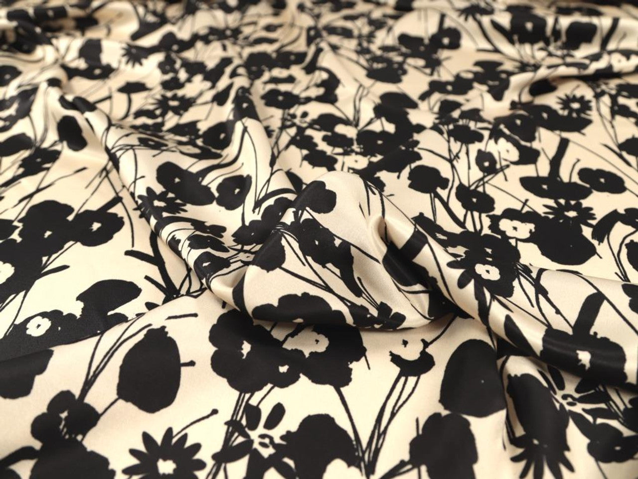 Bonnie Floral Viscose ECOVERO Satin Cream. Fabric Godmother dress fabric per 1/2m