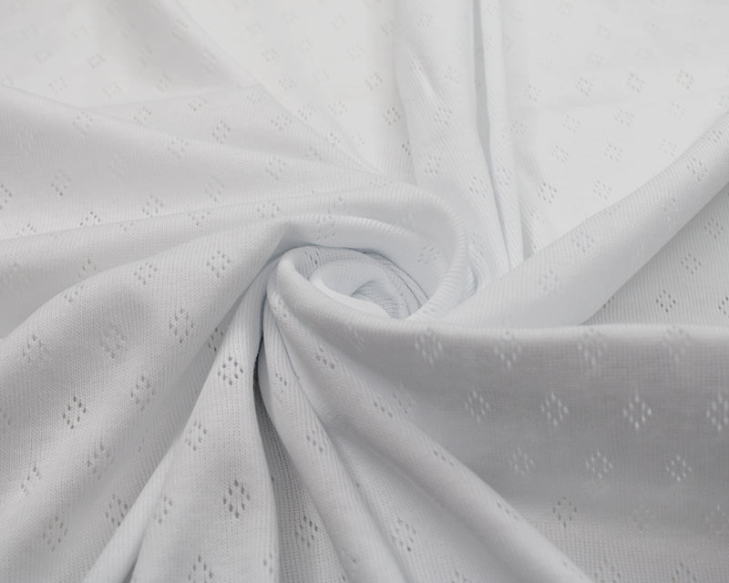 Fine 100% cotton jersey knit with Diamond openwork/ Pointelle fabric by the half metre.