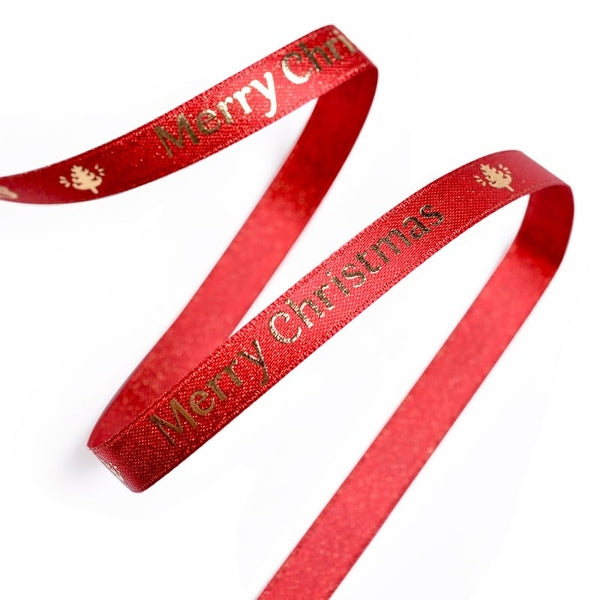 Merry Christmas Printed Satin Ribbon Red or Green
