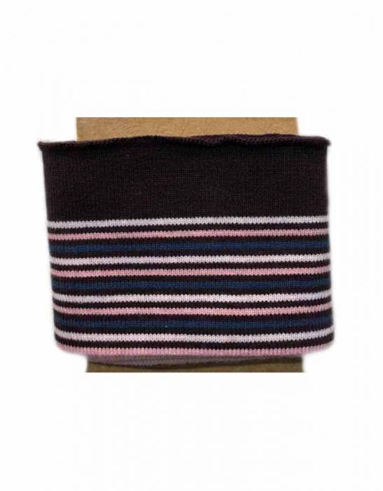 Multi Stripe Rib Knit Cuffing. Finished edge cotton Fabric: cuffs and waistbands.