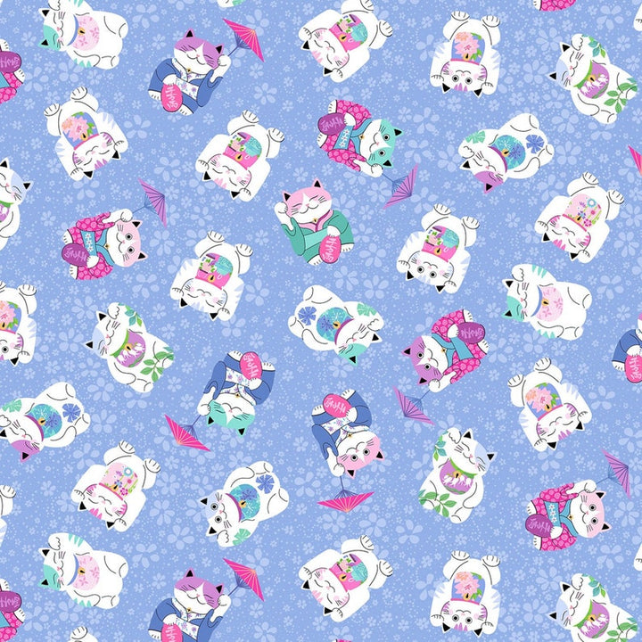 Geisha Girl By Michael Miller. Japanese floral, good fortune cat cotton fabric per 1/2M