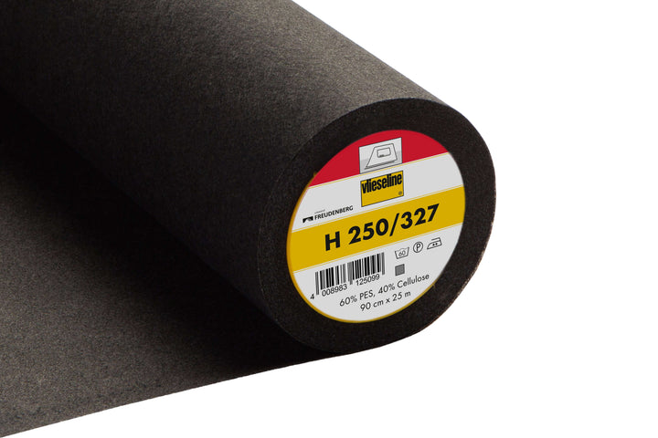 Firm/Medium Weight fusible Interfacing black H250/327: Vilene iron on non-woven our. By the half metre.