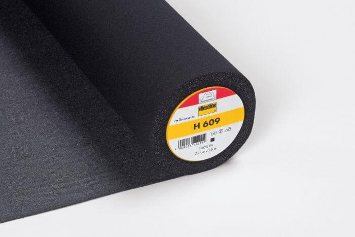 H609 Vlieseline iron on fusible stretch jersey woven interfacing black or white per metre