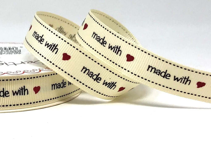 Handmade/made with Love /Union Jack 16mm grosgrain ribbon by Bertie's Bows. 3m reel.