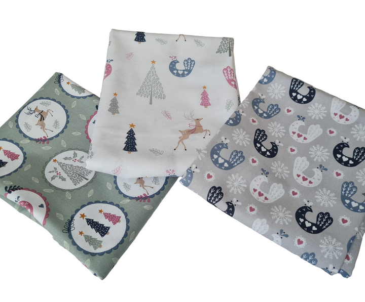 Hygge Scandi Christmas fabrics by the half metre / fat quarter bundle quilt cotton