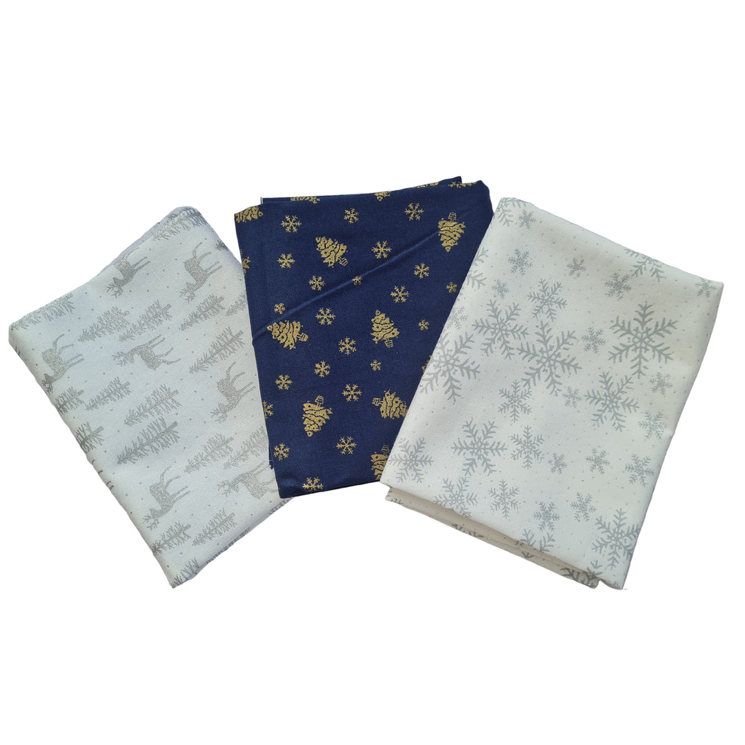 Scandi Metallic Christmas fat quarter bundle/ half metre quilting craft cotton Fabrics. John Louden
