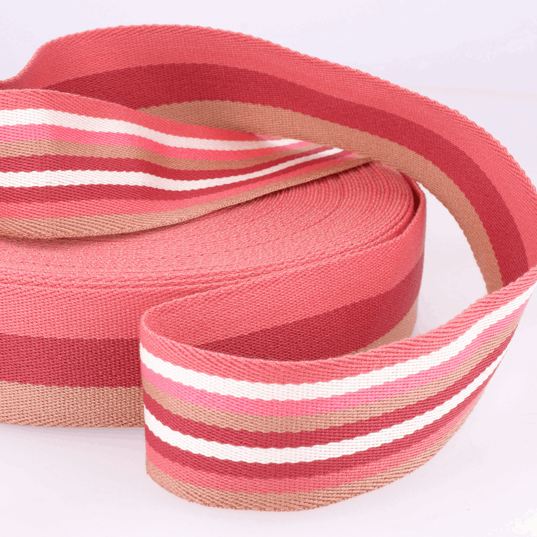 Webbing Double-Sided Stripes: 40mm wide bag strapping. Various colours. Per metre.