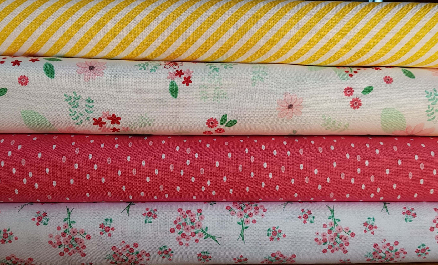 Singing in the Rain cotton fabrics: fat quarter bundle of 4 floral fabrics. Riley Blake.