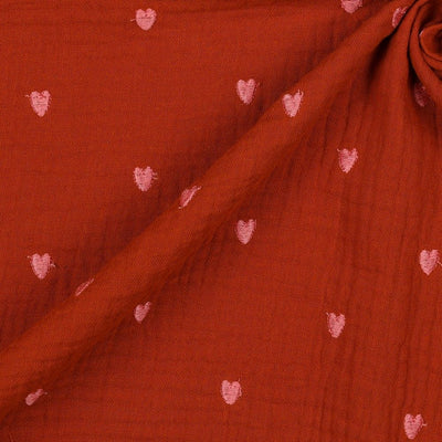 Embroidered Heart Cotton Double Gauze Muslin dress fabric by Poppy. x half metre.