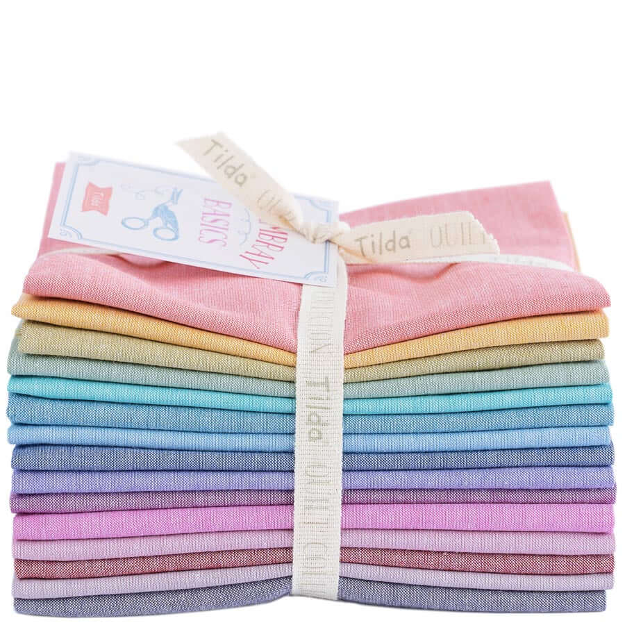 Tilda Chambray fat quarter bundle of 15 cotton fabrics. Basic blenders.