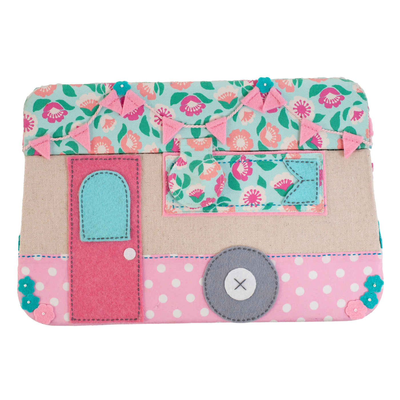 Novelty Caravan sewing box (20.5 x 31 x 16cm.). With lift out compartment.