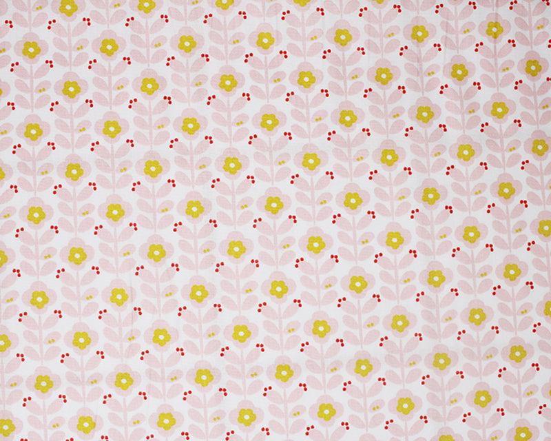 Orla Poppy leaves Poplin 100% cotton fabric, by the half metre.. Pink retro floral fabric.