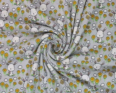 Cute bunnies cotton jersey knit T-shirt, dressmaking Oeko-tex fabric.