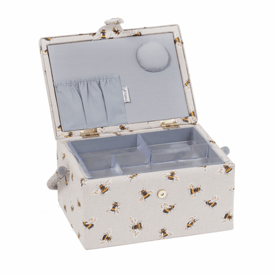 Bee Medium Rectangular Sewing Box: bee print 18.5 x 25.5 x 14.5cm.