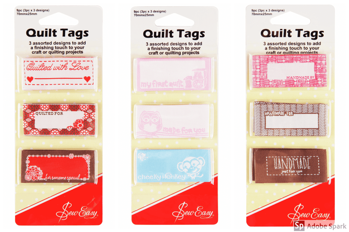 Quilt Sewing Tags Clothing labels handmade for/quilted for/ with love slogan