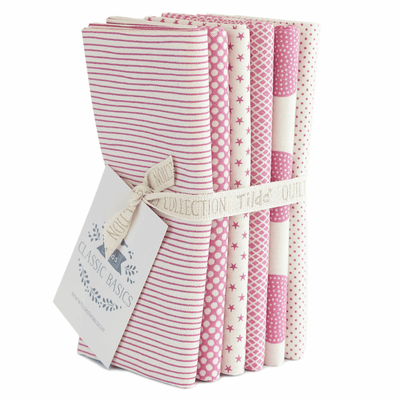 Tilda Classic Basics cotton fat quarter bundles. Grey, pink, light blue. Quilting cotton fabric.