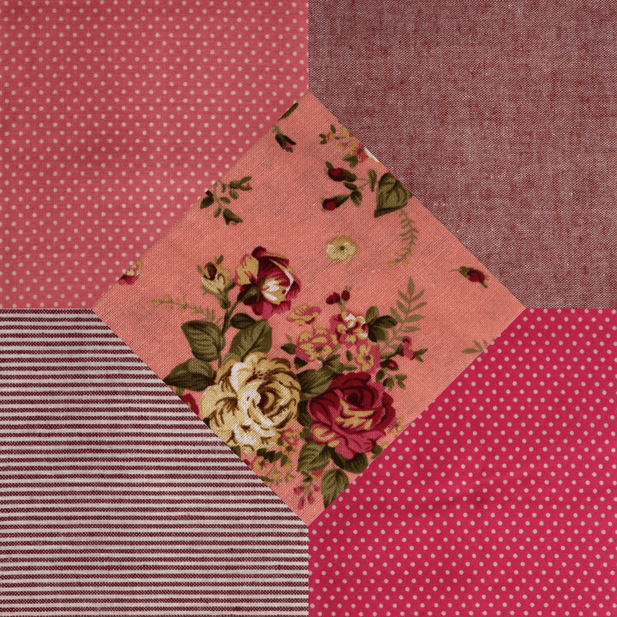 Cotton linen Rosie quilt fabrics fat quarter bundle 5 pack: polkadot spots, stripes, plain.