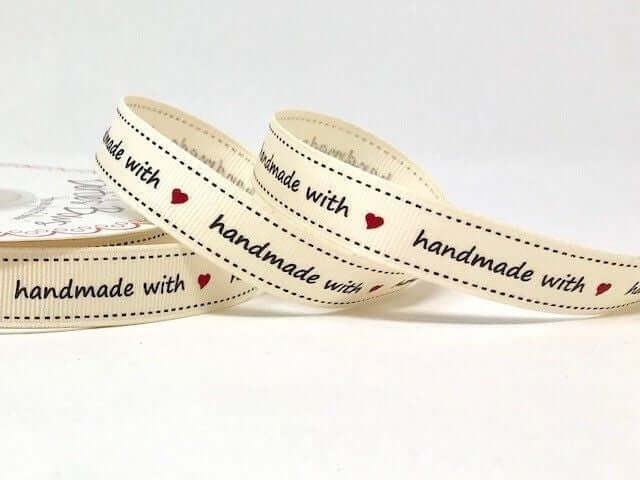 Handmade/made with Love /Union Jack 16mm grosgrain ribbon by Bertie's Bows. 3m reel.